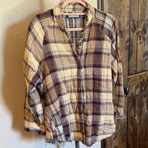 We The Free Yellow & Purple Plaid Gauze Shirt